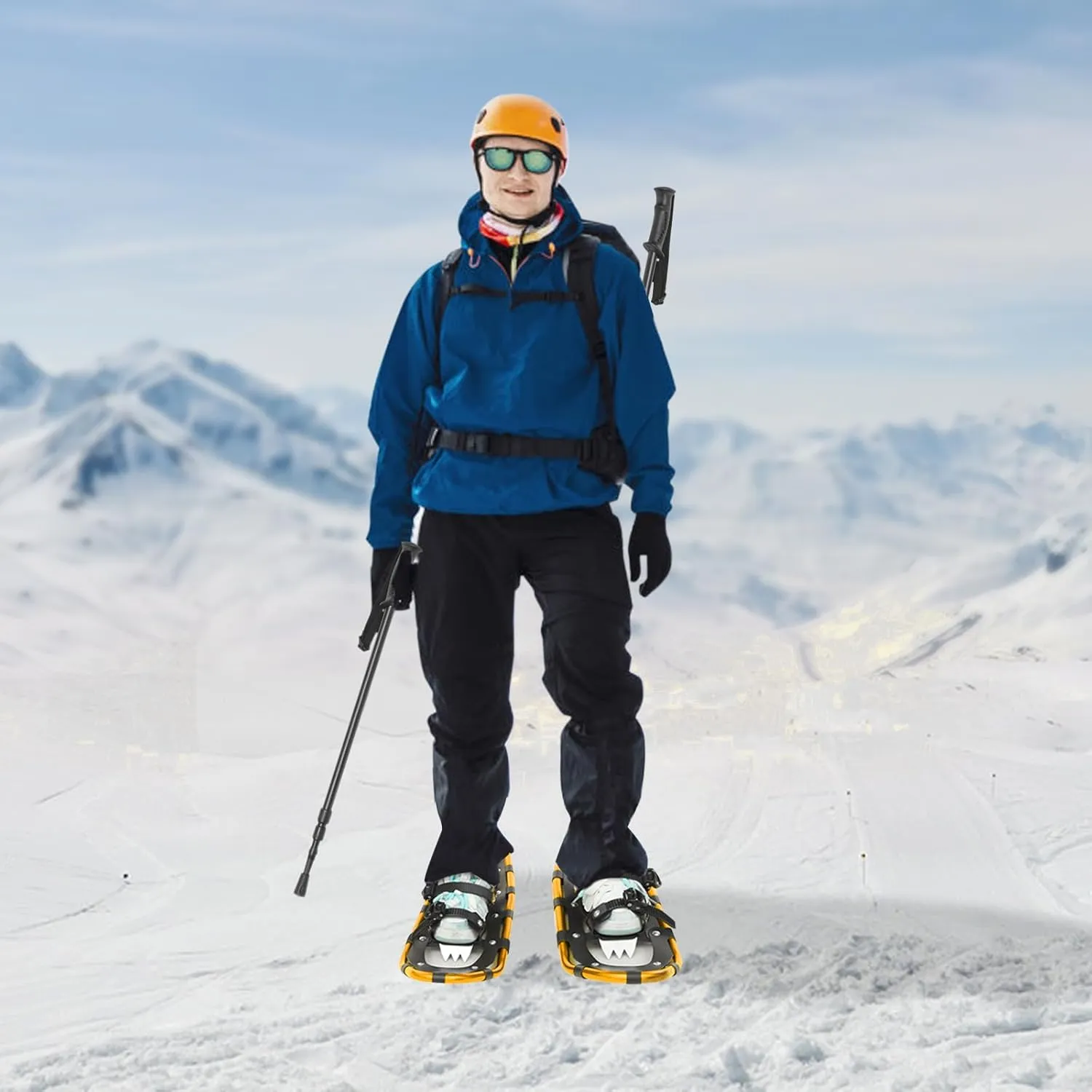 21/25 Inch Aluminum Snowshoes with Adjuatable Trekking Poles, Carrying Bag, Light Weight Women Men Youth Kids Snow Shoes for Mountaineering