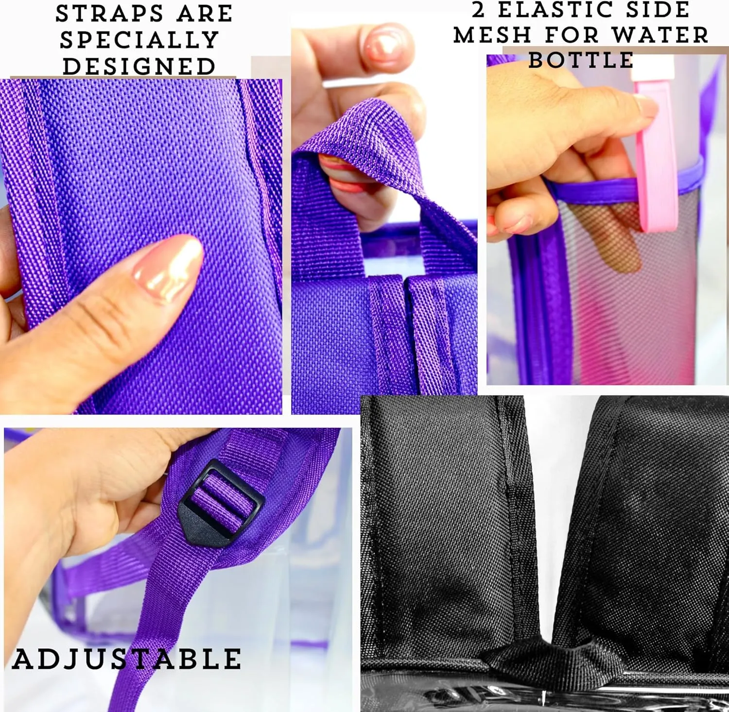2/2 Pack Clear Backpack Bulk for Students SeeThrough Bag With Keychain Incluide Transparen Stadium Backpack (Black Purple Keychain Letter C Large), TY22092704