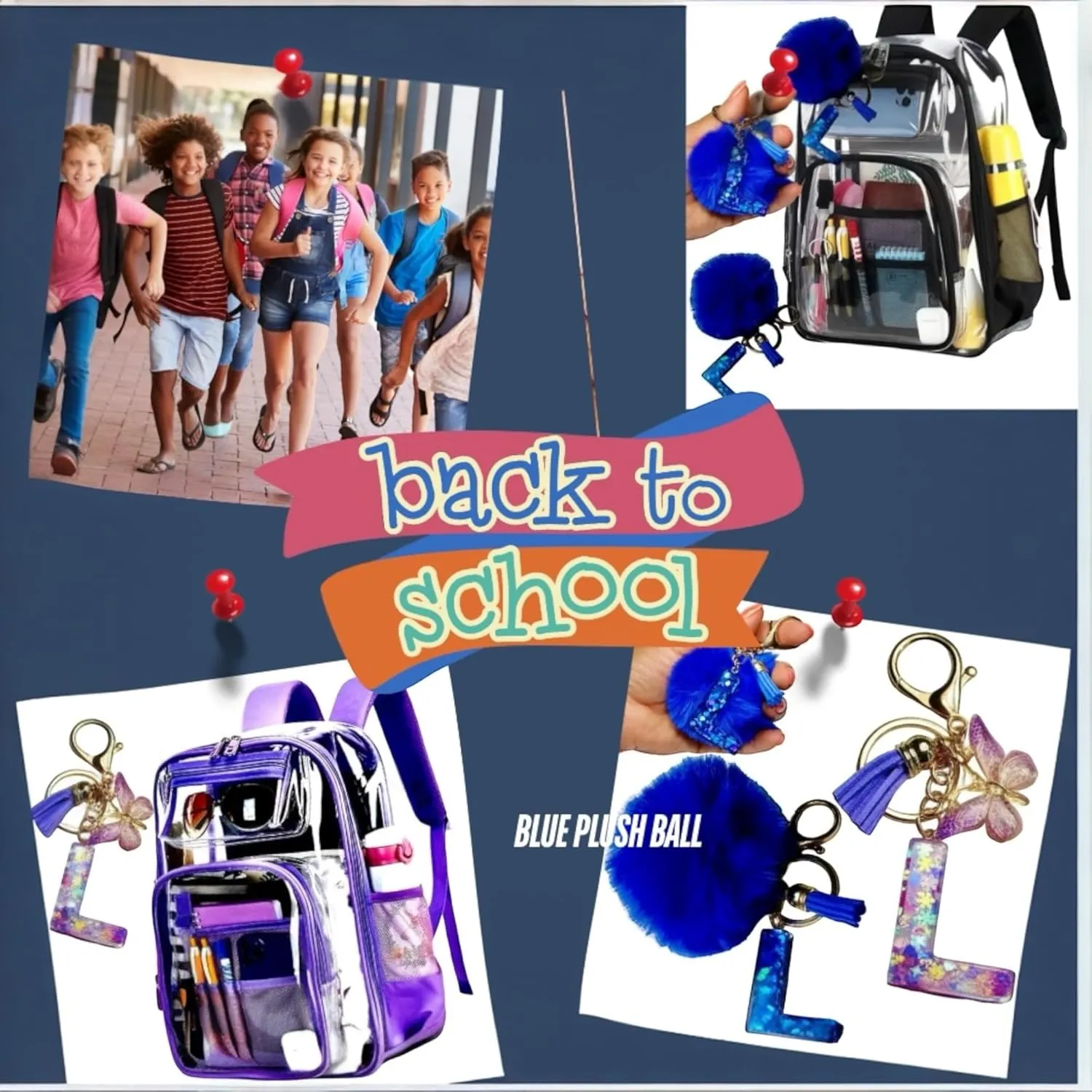2/2 Pack Clear Backpack Bulk for Students SeeThrough Bag With Keychain Incluide Transparen Stadium Backpack (Black Purple Keychain Letter C Large), TY22092704