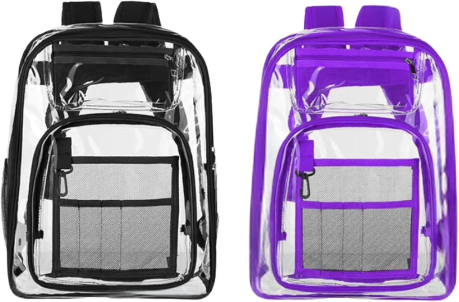 2/2 Pack Clear Backpack Bulk for Students SeeThrough Bag With Keychain Incluide Transparen Stadium Backpack (Black Purple Keychain Letter C Large), TY22092704