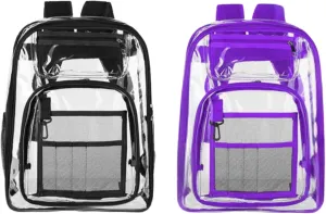 2/2 Pack Clear Backpack Bulk for Students SeeThrough Bag With Keychain Incluide Transparen Stadium Backpack (Black Purple Keychain Letter C Large), TY22092704