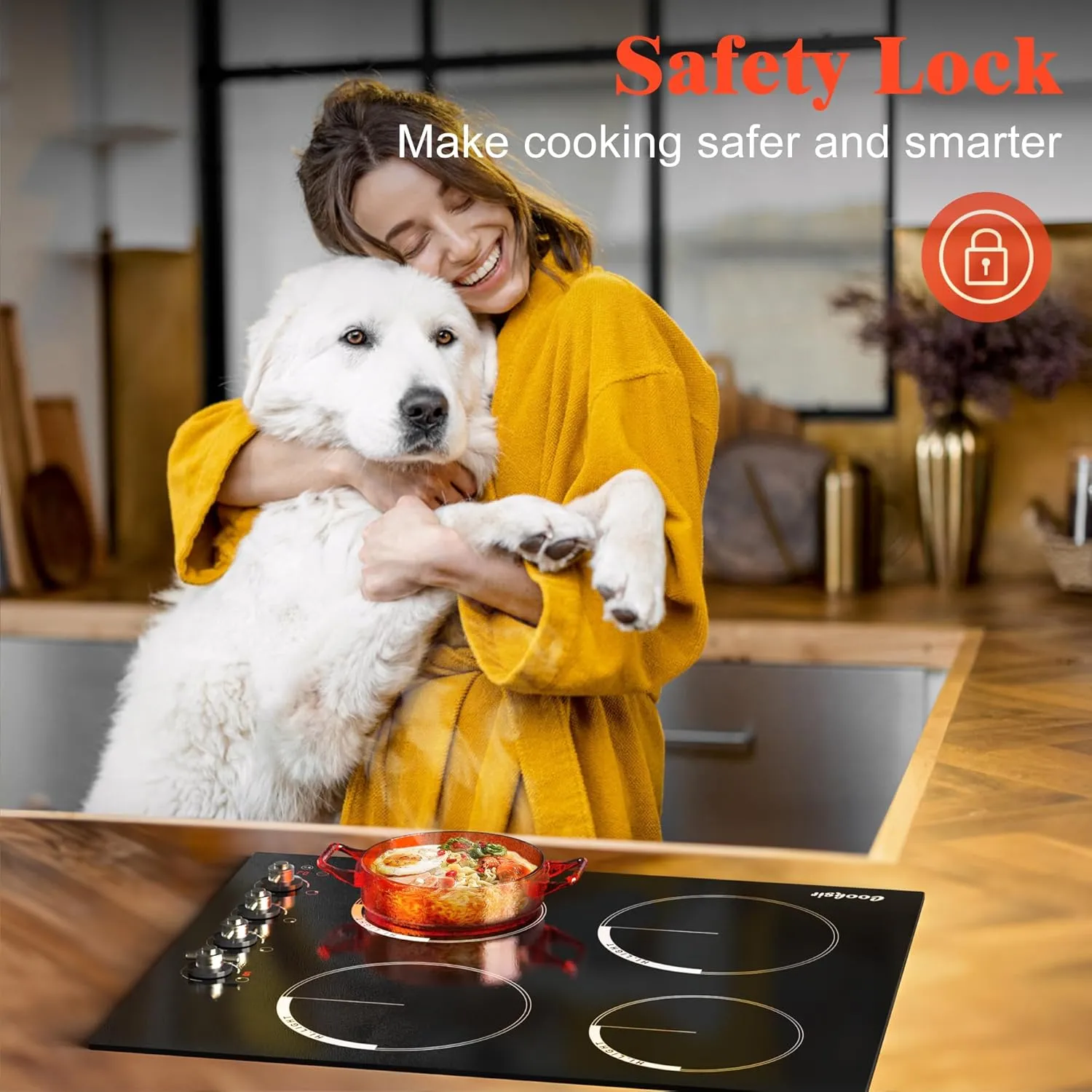 24 Inch Electric Cooktop - 4 Burner Built-in Glass Ceramic Stovetop 6000W, 220-240V Electric Stove Touch and Knob Control, Safety Lock, Pause, 99 Min Timer, 240V Hard Wire(No Plug)