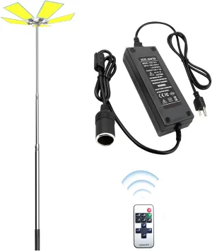 25000lm LED Telescopic Camping Lights Portable Outdoor with Remote and Ac to Dc 110V to 12V Converter