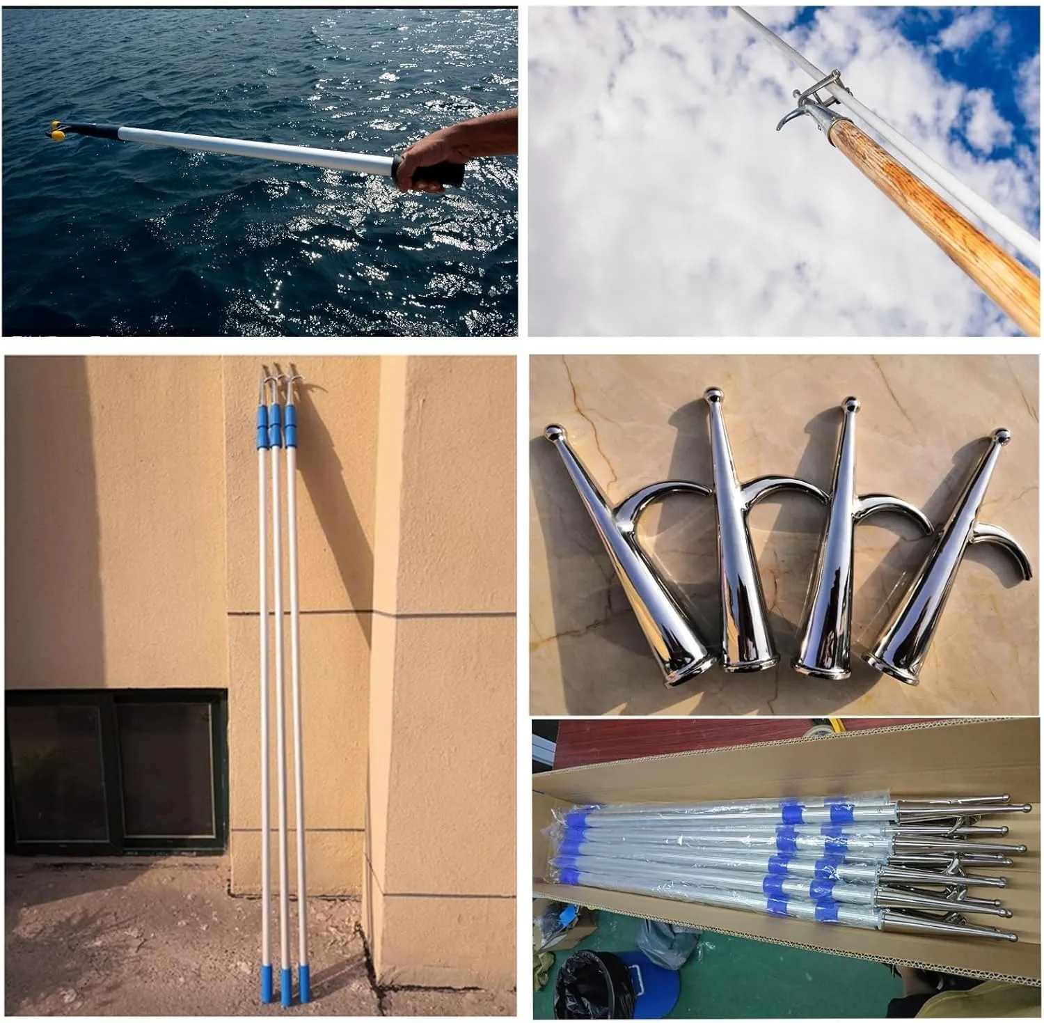 26 Ft Adjustable Boat Push Pole with Metal Mooring Hook - Heavy Duty 8M Boat Handling Tool for Easy Docking and Secure Mooring - Ideal for Commercial and Recreational Use
