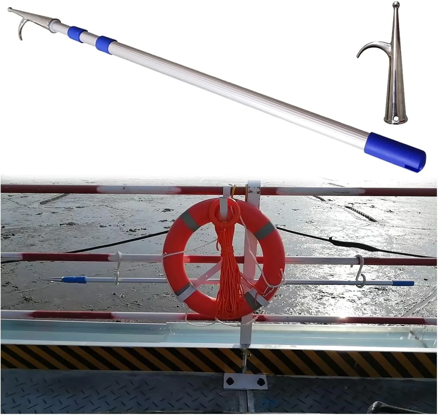 26 Ft Adjustable Boat Push Pole with Metal Mooring Hook - Heavy Duty 8M Boat Handling Tool for Easy Docking and Secure Mooring - Ideal for Commercial and Recreational Use