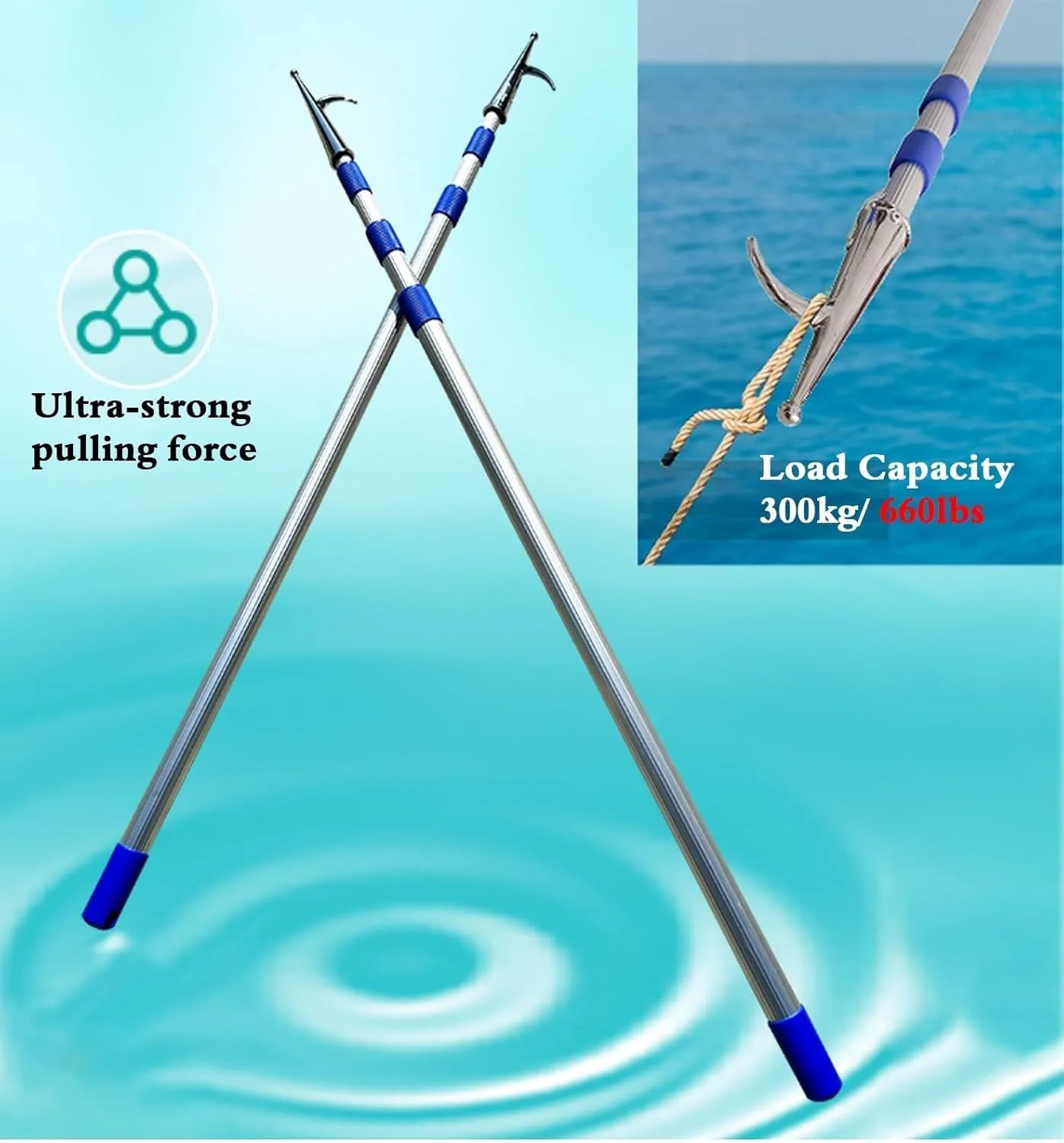 26 Ft Adjustable Boat Push Pole with Metal Mooring Hook - Heavy Duty 8M Boat Handling Tool for Easy Docking and Secure Mooring - Ideal for Commercial and Recreational Use