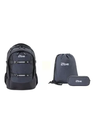 2be  Schoolbag / Laptop Backpack / With Gym Bag and Pencil Case Black/Grey