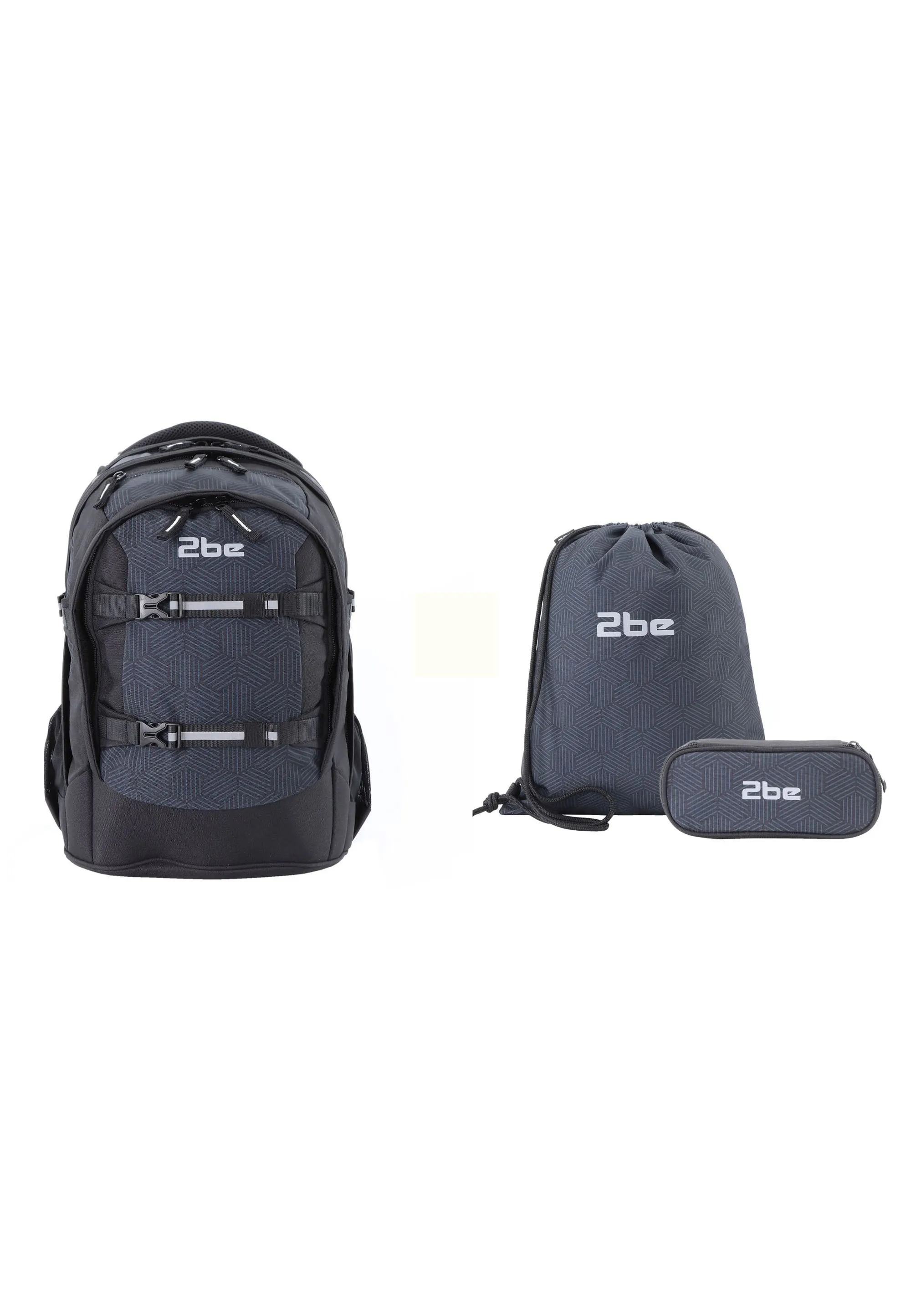 2be  Schoolbag / Laptop Backpack / With Gym Bag and Pencil Case Black/Grey