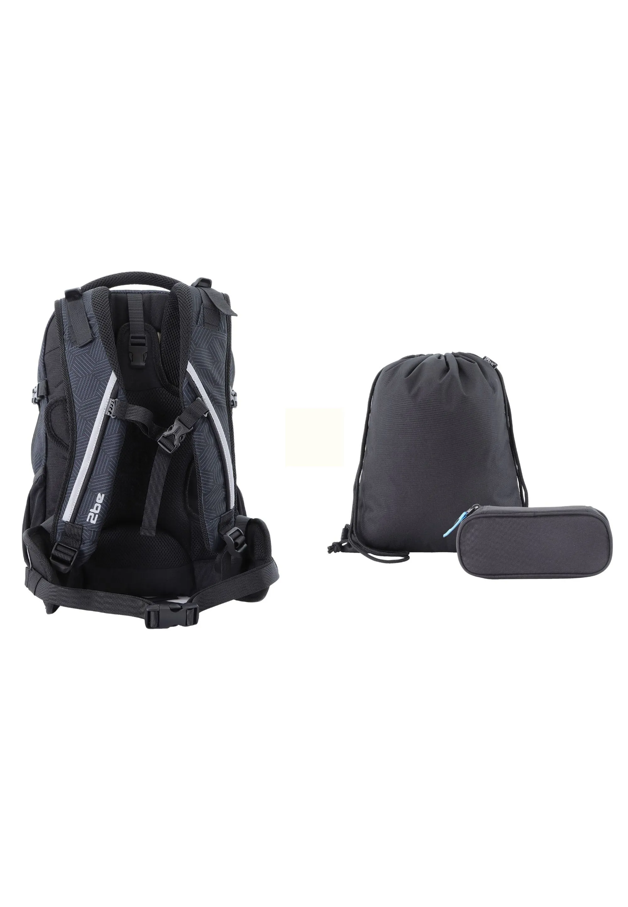 2be  Schoolbag / Laptop Backpack / With Gym Bag and Pencil Case Black/Grey