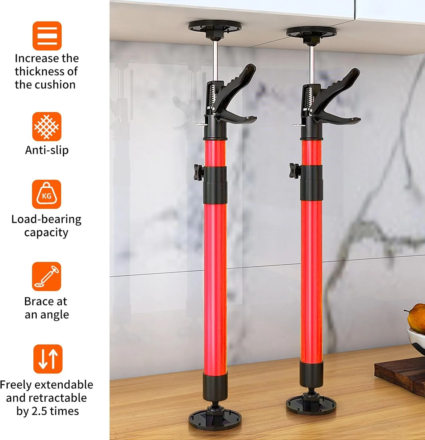 2Pack Cabinet Jacks for Installing Cabinets, Adjustable Support Pole 12" to 24" Premium Steel Support Rod, Third Hand Tool for Installation for Drywall Jack& Cargo Bars, 132 LB Capacity