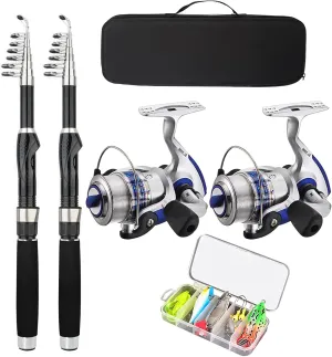 2PACK Fishing Pole Combo,Carbon Fiber Fishing Rod Spinning Reels Fishing Carrier Bag for Travel Saltwater Freshwater