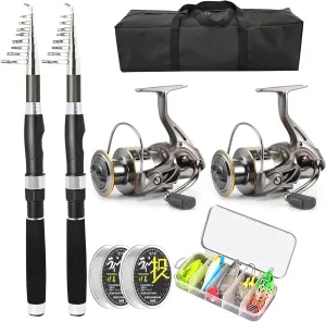 2PACK Fishing Pole Combo,Carbon Fiber Fishing Rod Spinning Reels Fishing Carrier Bag for Travel Saltwater Freshwater