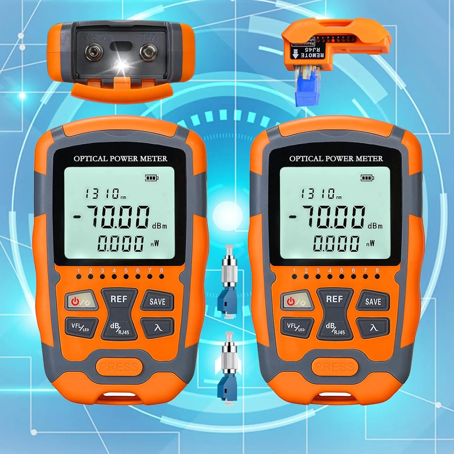 2pcs 4 in 1 Function VFL-10 Visual Fault Locator & OPM Portable Optical Power Meter (FC/SC/ST) & RJ45 Network Test & LED Lighting, Portable Fiber Optic Tester, Range: (-70) dBm ~ ( 10) dBm
