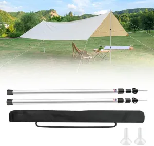 2PCs Aluminum Adjustable Tarp Poles, Telescoping Aluminum Rods Portable Awning Poles Telescoping Lightweight Tent Poles Universal Wind Support Pole for Camping, Backpacking, Hiking