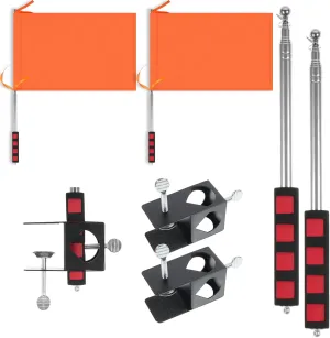 2PCS Orange Boat Flag, 12" x 18" Water Ski Boat Safety Flag with 79" Metal Retractable Boat Safety Flagpole and Fix Base for Kayak Floating Tubing Wakeboarding Swimming Surfing Watersports