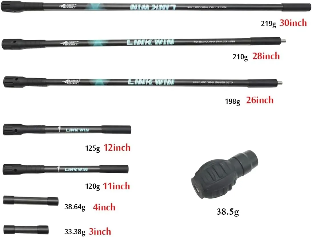 3-30 Inch Archery Bow 1k Stabilizer Balance Bar Rod System Carbon Fiber Stabilizer Damping Shock Absorber for Recurve Compound Bow