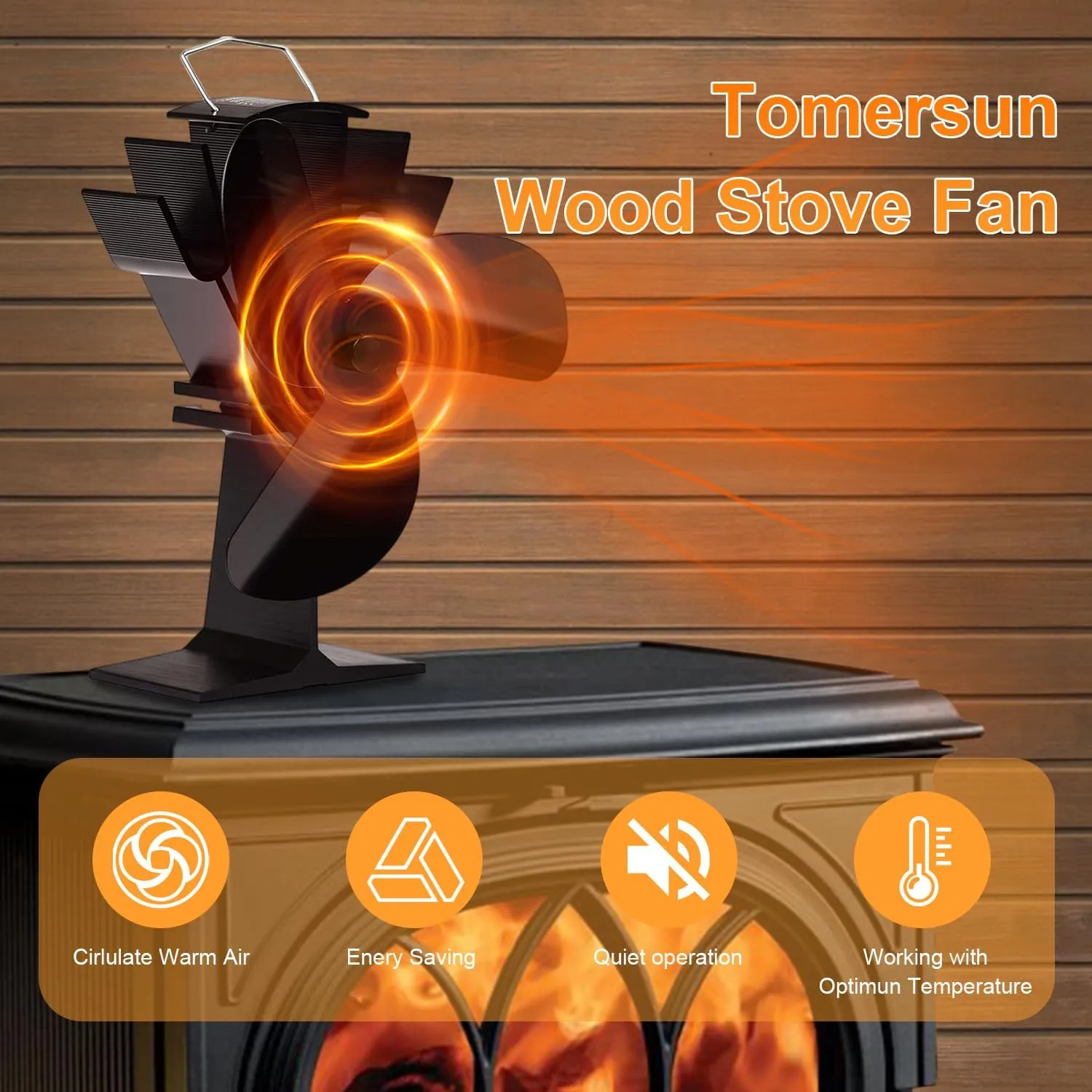 3 Blades Heat Powered Stove Fan for Wood/Log Burner/Fireplace