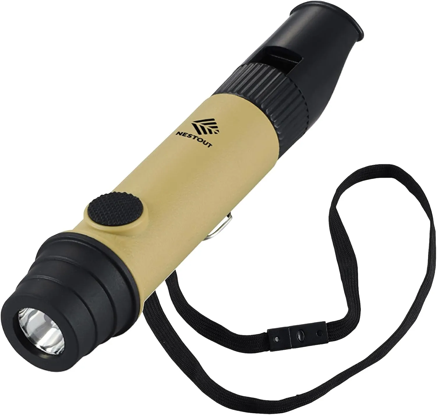 3-in-1 Flashlight, Lantern & Whistle, IP44 Water-Resistant, Dust-Resistant, AAA Battery Powered, Compact for Hiking, Camping, Rescue, Emergency, Lanyard Included (Beige)