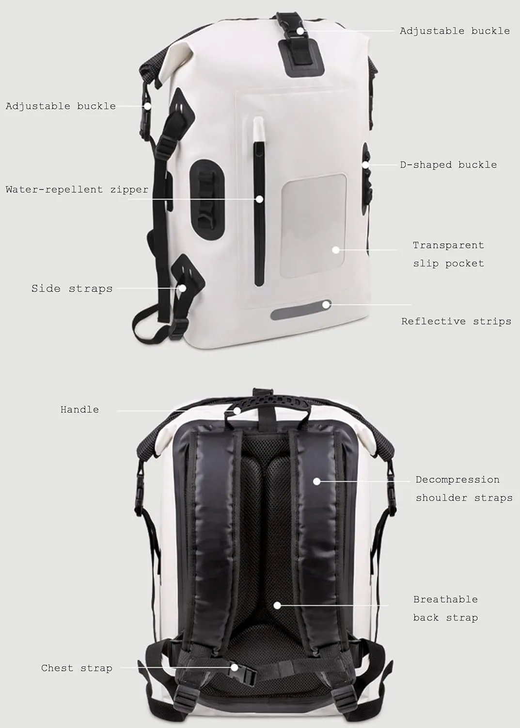 30L Waterproof Backpack Heavy Duty Water Sports Dry Bag Roll Top Waterproof Bag for Kayaking Hiking Swimming Boating Beach,Black