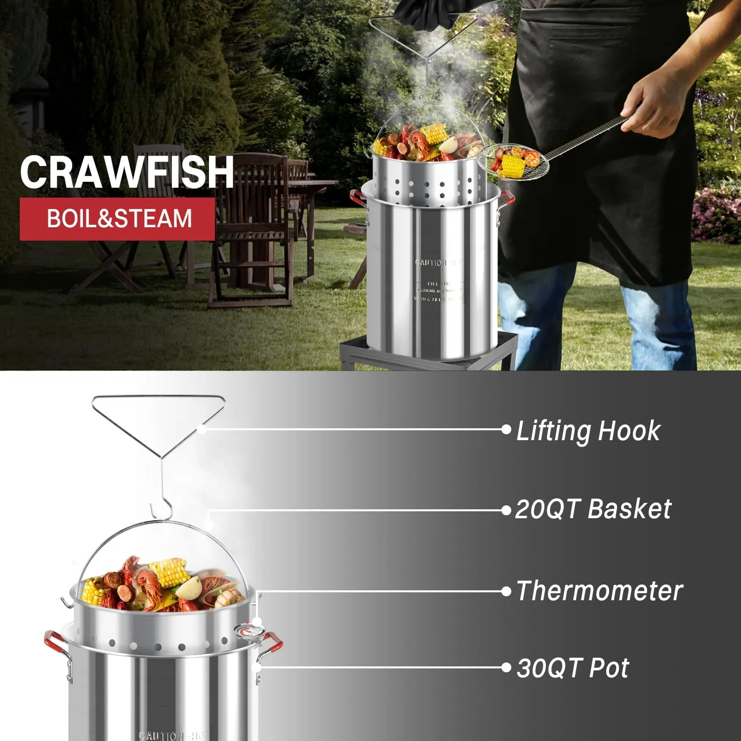 30QT & 10QT Outdoor Fryer | Turkey Fryer | Seafood Boil Pot | Cover & Skimmer Included | 50,000BTU Propane Burner | Aluminum Deep Fryer Pot with Basket | Crab, Seafood & Crawfish Boiler