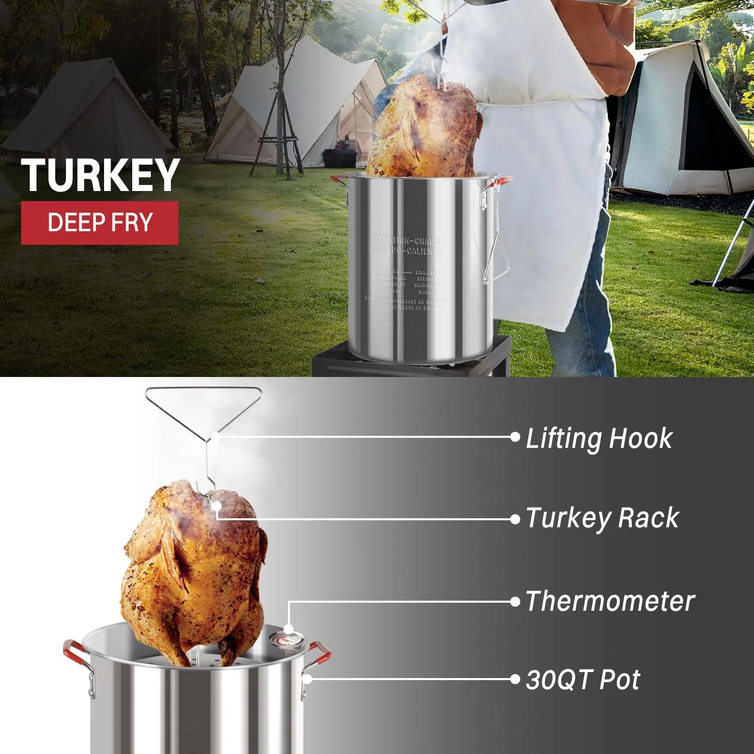 30QT & 10QT Outdoor Fryer | Turkey Fryer | Seafood Boil Pot | Cover & Skimmer Included | 50,000BTU Propane Burner | Aluminum Deep Fryer Pot with Basket | Crab, Seafood & Crawfish Boiler