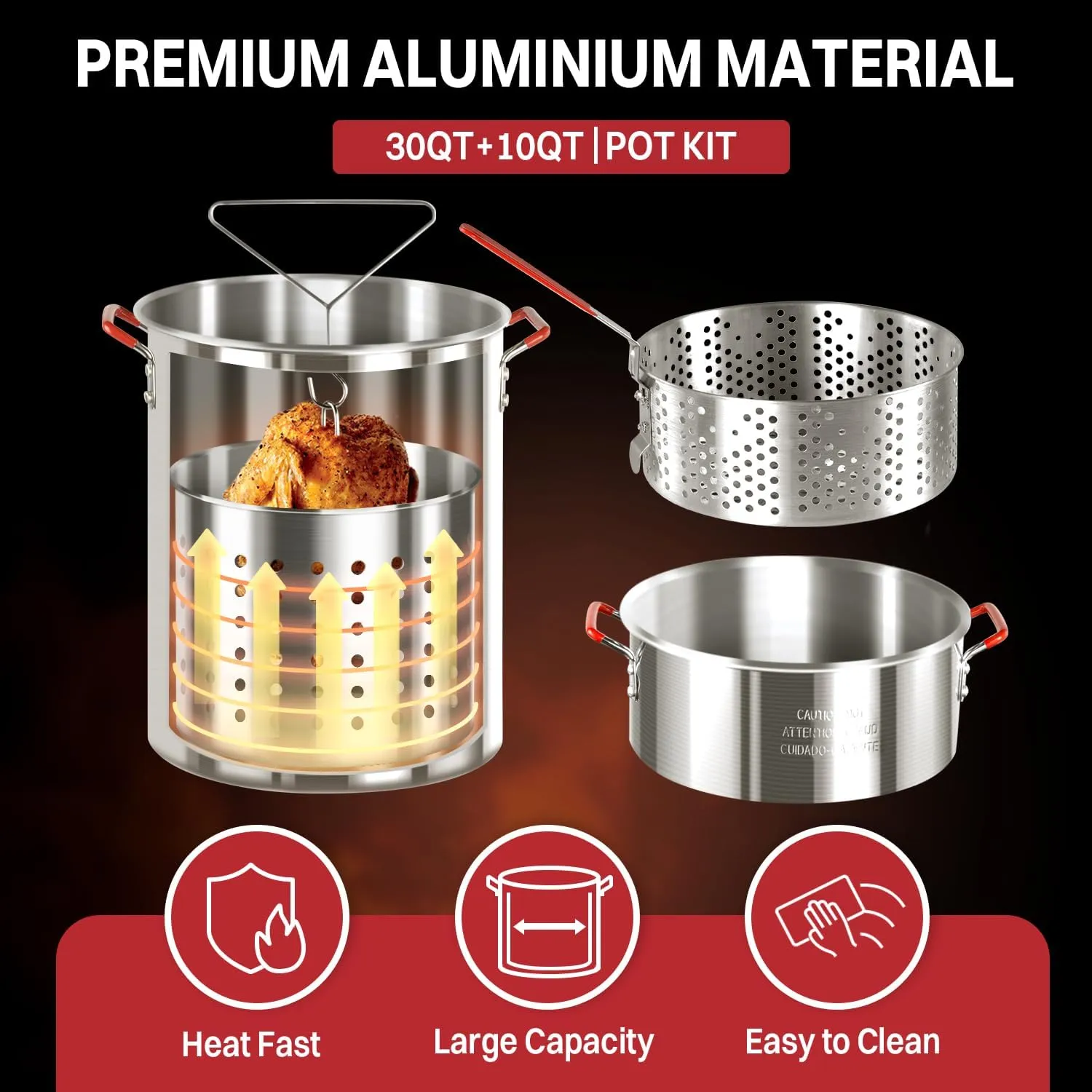 30QT & 10QT Outdoor Fryer | Turkey Fryer | Seafood Boil Pot | Cover & Skimmer Included | 50,000BTU Propane Burner | Aluminum Deep Fryer Pot with Basket | Crab, Seafood & Crawfish Boiler