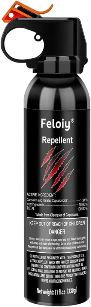 330ml/11oz - Feloiy Pepper Spray - with Safety Clip for Security Protection - Long Range Protection 30 Feet (330ml)