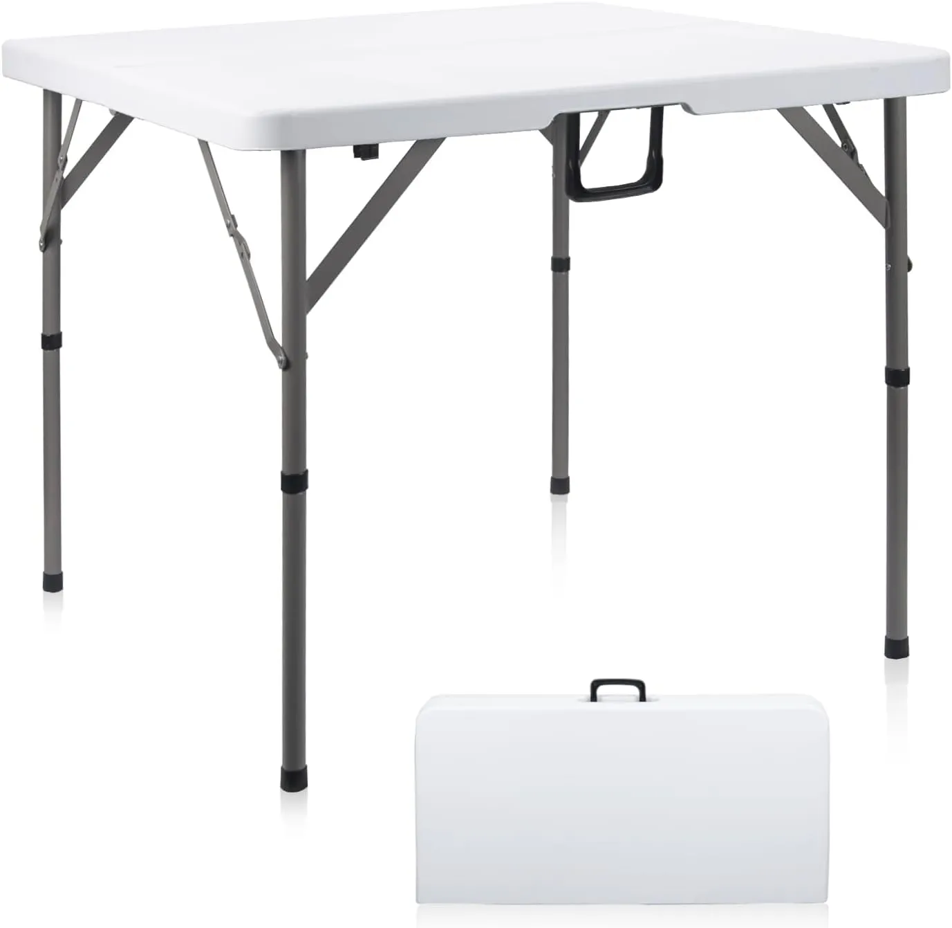 34" Square Folding Card Table, Portable Heavy Duty HDPE Fold-in-Half Utility Dining Table Foldable with Plastic Carrying Handle Indoor Outdoor for Picnic, Camping, Party, White