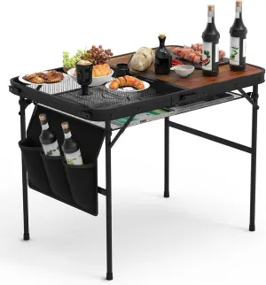 35.43x23.62x26in Foldable Camping Table Collapsible Picnic Aluminum Alloy Grill Stand 66LBS Max Load Height Adjustable BBQ Table with Storage Net