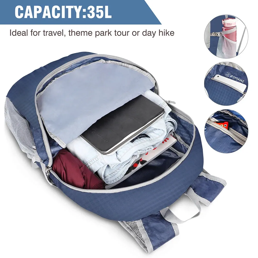 35L Ultra Packable Small Backpack - Foldable Ultralight Waterproof Hiking Travel Backpack