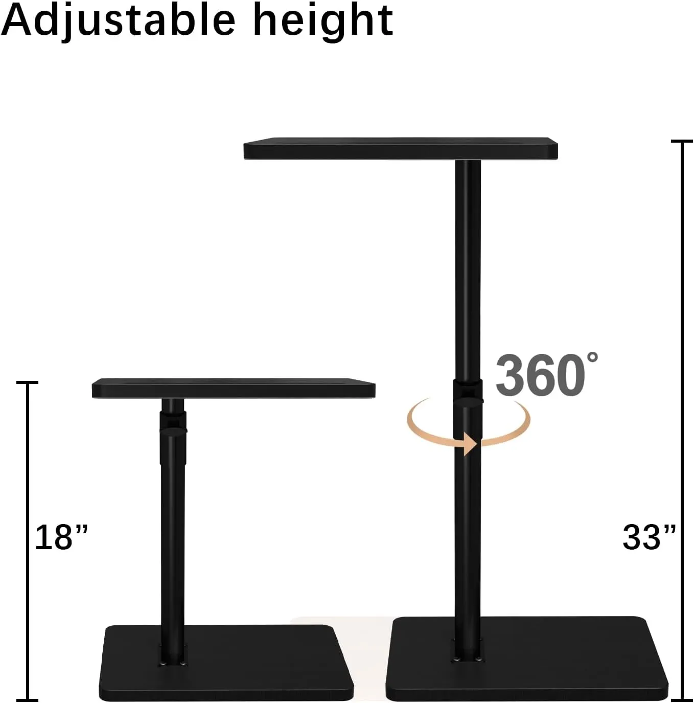 360° Rotatable Sofa Tray Table for Couch Arm - Height Adjustable End Table for Bed or Chair with Phone & Tablet Slots, TV Tray Table, Side Table Tray for Small Spaces（Black,Rectangle）