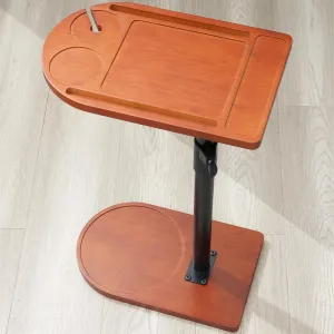 360° Rotatable Sofa Tray Table for Couch Arm - Height Adjustable End Table for Bed or Chair with Phone & Tablet Slots, TV Tray Table, Side Table Tray for Small Spaces（Mahogany,Arc）