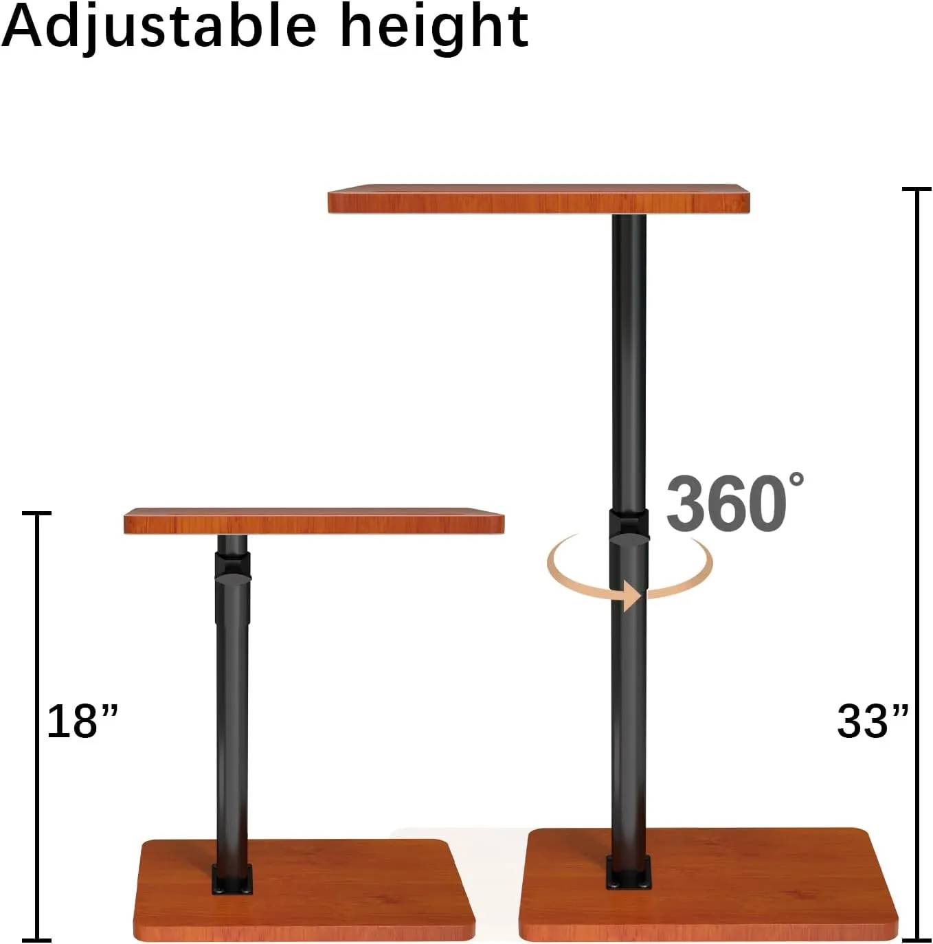 360° Rotatable Sofa Tray Table for Couch Arm - Height Adjustable End Table for Bed or Chair with Phone & Tablet Slots, TV Tray Table, Side Table Tray for Small Spaces（Mahogany,Rectangle）