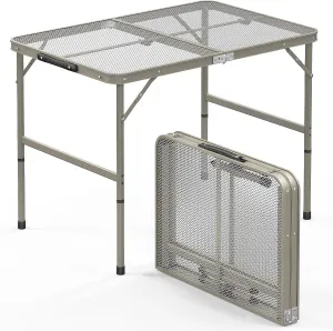 3ft Outdoor Folding Picnic Camping Table,Adjustable Height Aluminum Picnic Table,Lightweight Camping Table,Portable Folding Grill Table,with Carry Handle,for Patio, Fishing, Beach, BBQ (Grey)
