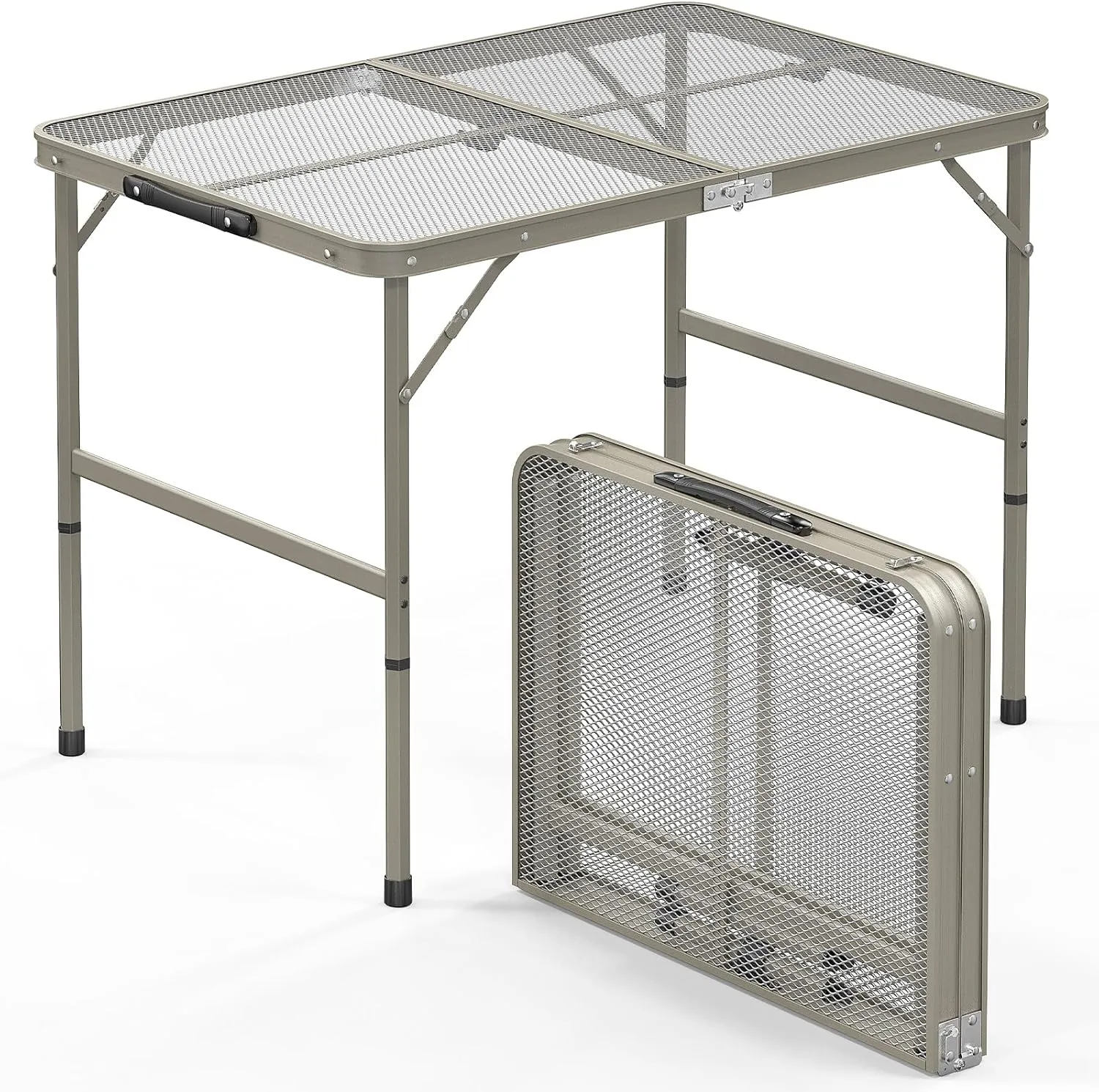 3ft Outdoor Folding Picnic Camping Table,Adjustable Height Aluminum Picnic Table,Lightweight Camping Table,Portable Folding Grill Table,with Carry Handle,for Patio, Fishing, Beach, BBQ (Grey)