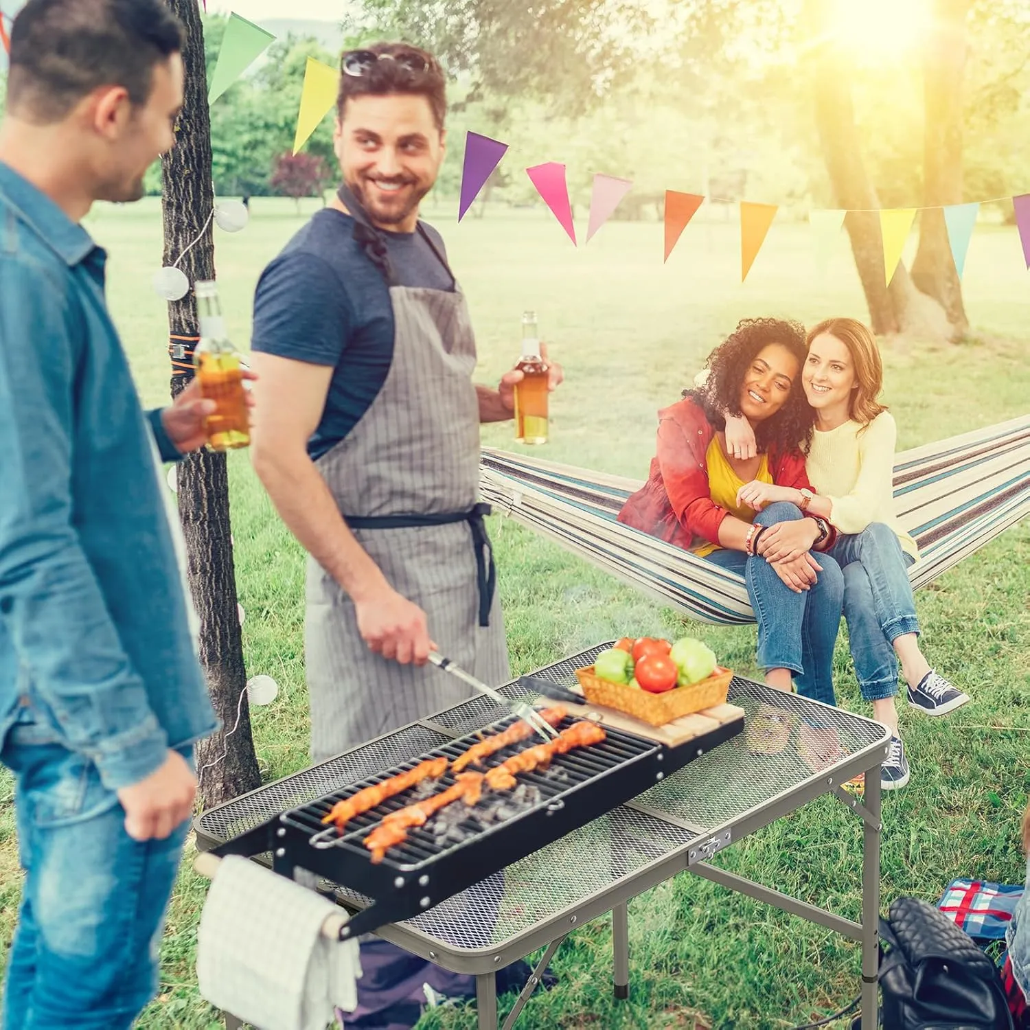 3ft Outdoor Folding Picnic Camping Table,Adjustable Height Aluminum Picnic Table,Lightweight Camping Table,Portable Folding Grill Table,with Carry Handle,for Patio, Fishing, Beach, BBQ (Grey)
