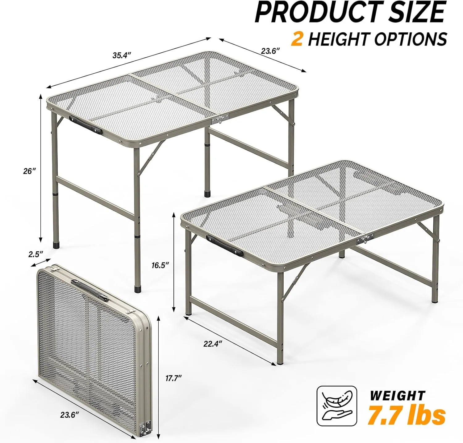 3ft Outdoor Folding Picnic Camping Table,Adjustable Height Aluminum Picnic Table,Lightweight Camping Table,Portable Folding Grill Table,with Carry Handle,for Patio, Fishing, Beach, BBQ (Grey)