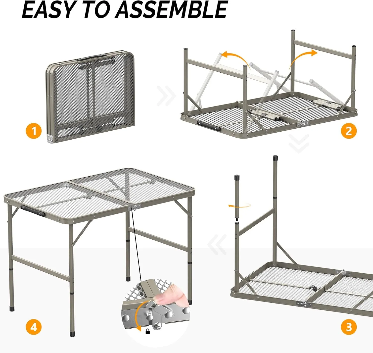 3ft Outdoor Folding Picnic Camping Table,Adjustable Height Aluminum Picnic Table,Lightweight Camping Table,Portable Folding Grill Table,with Carry Handle,for Patio, Fishing, Beach, BBQ (Grey)