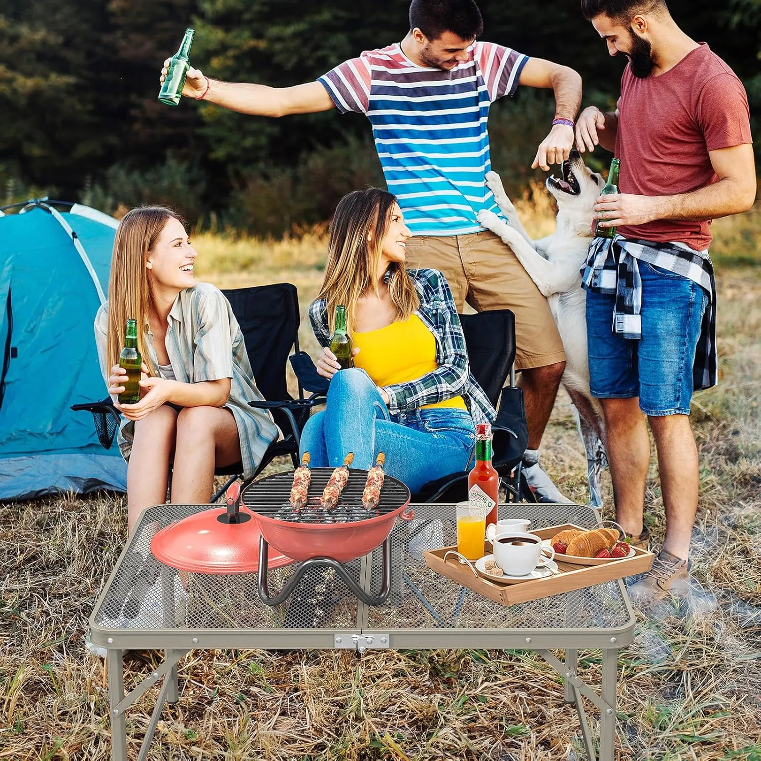 3ft Outdoor Folding Picnic Camping Table,Adjustable Height Aluminum Picnic Table,Lightweight Camping Table,Portable Folding Grill Table,with Carry Handle,for Patio, Fishing, Beach, BBQ (Grey)