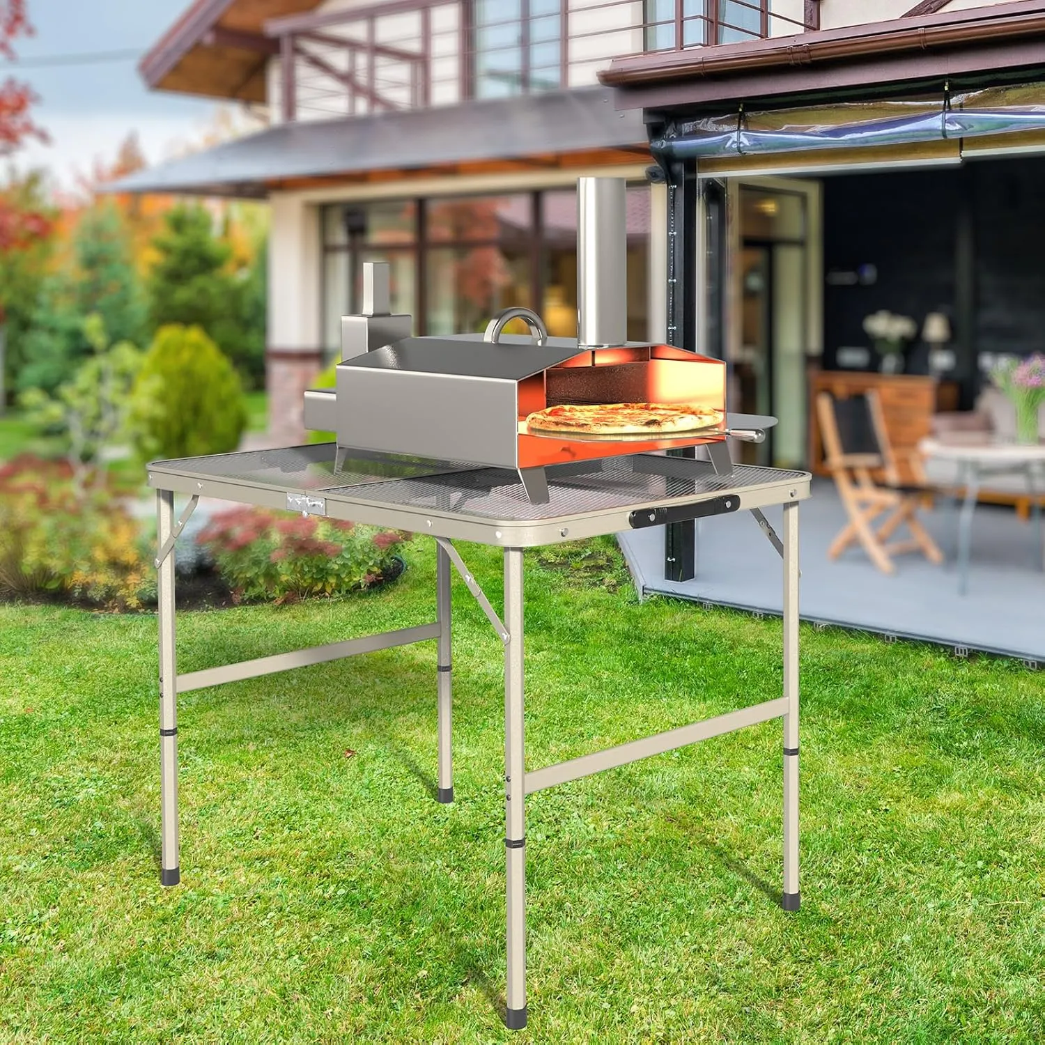 3ft Outdoor Folding Picnic Camping Table,Adjustable Height Aluminum Picnic Table,Lightweight Camping Table,Portable Folding Grill Table,with Carry Handle,for Patio, Fishing, Beach, BBQ (Grey)
