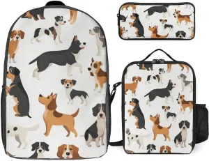 3PCS Backpacks Set, Large Capacity Travel Daypack 17 Inch Affenpinscher Airedale Terrier Australian Cattle Dog Insulated Lunch Bag Lightweight Compact Pencil Pen Case