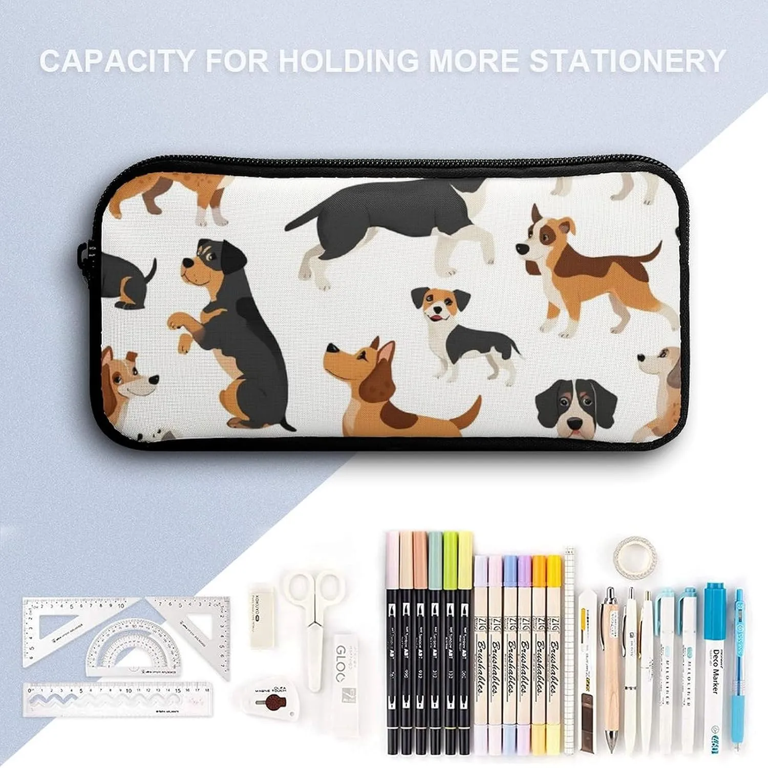 3PCS Backpacks Set, Large Capacity Travel Daypack 17 Inch Affenpinscher Airedale Terrier Australian Cattle Dog Insulated Lunch Bag Lightweight Compact Pencil Pen Case