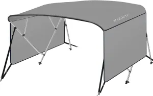 4 Bow Bimini Tops for Boat Cover with 1” Aluminum Alloy Frame, Include 2 Straps, 2 Adjustable Rear Support Pole, Zippered Storage Boot, PU Coating Canvas（8'L x 54" H x 91"-96" W,Gray ）