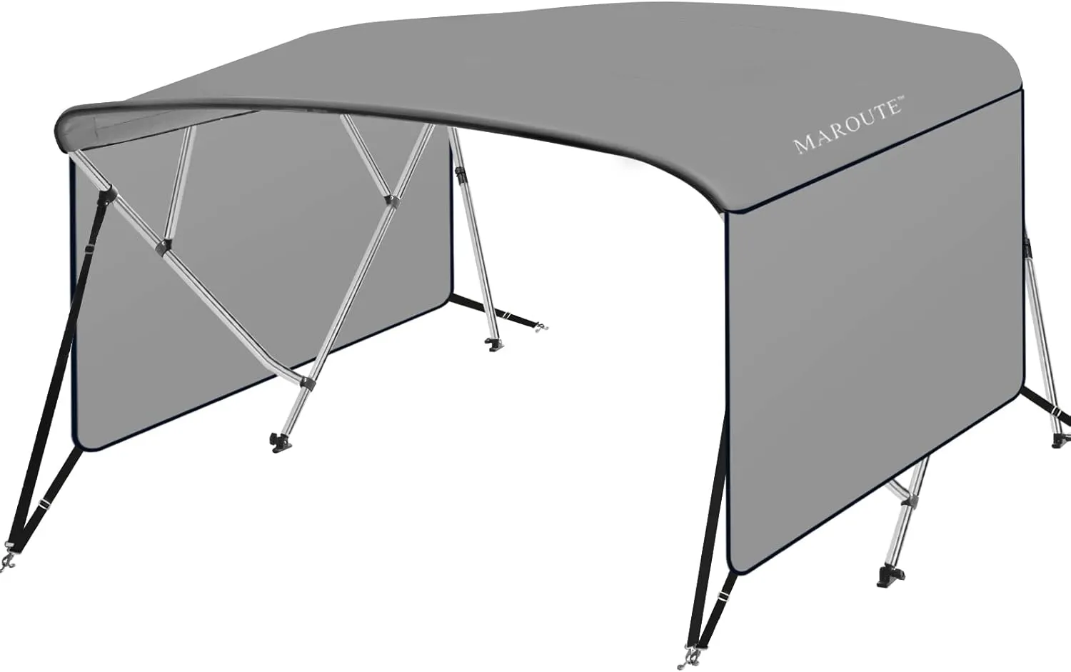 4 Bow Bimini Tops for Boat Cover with 1” Aluminum Alloy Frame, Include 2 Straps, 2 Adjustable Rear Support Pole, Zippered Storage Boot, PU Coating Canvas（8'L x 54" H x 91"-96" W,Gray ）