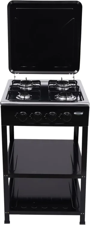 4 Burner Gas Stove Commercial Restaurant Kitchen Stand Cooking Gas Stove Set with Cover Propane Burner Camp Stove Outdoor Stove with Removable Storage Stand for Camping Picnic Home RV Cooking (Black)