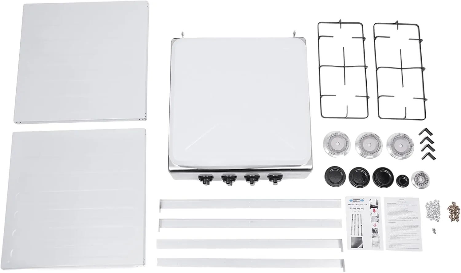 4 Burner Gas Stove Portable Outdoor Stove, Heavy Duty Stainless Steel Gas Cooker with Storage Rack & Wind Blocking Cover Adapter Manual Ignition, for Home, RV, Apartment, Outdoor Cooking (No Hose)