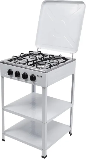 4 Burner Gas Stove Portable Outdoor Stove with Support Leg Stand and Wind Blocking Cover Adapter for Camping Picnic Home RV Cooking (White) (White)