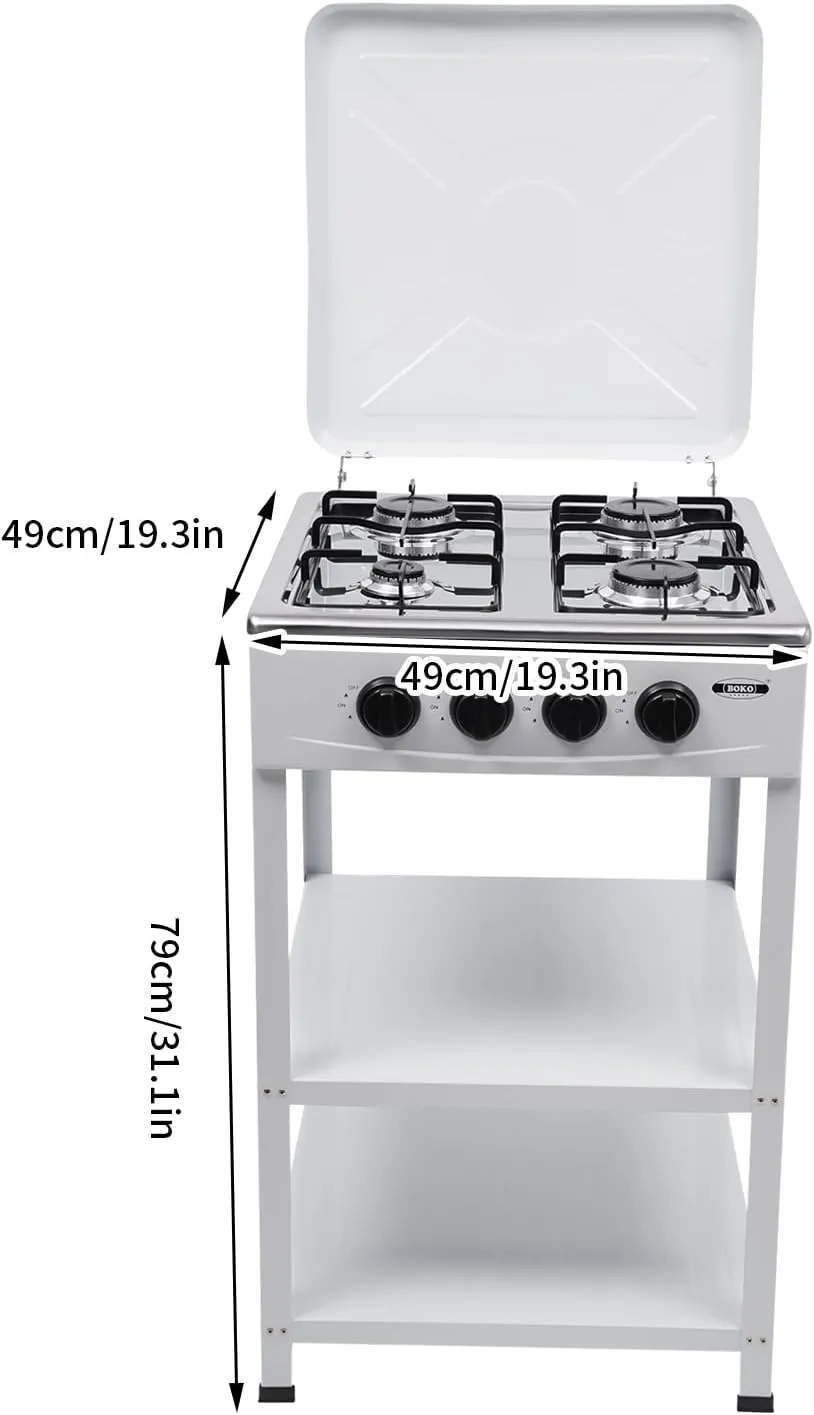 4 Burner Gas Stove Portable Outdoor Stove with Support Leg Stand and Wind Blocking Cover Adapter for Camping Picnic Home RV Cooking (White) (White)