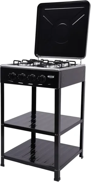 4 Burner Grill Gas Stove with Storage, Portable Propane Stove Stand Manual Ignition Stove for Camping Home Backyard Cooking Brewing Canning Turkey Frying