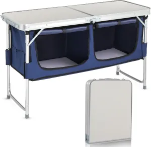 4 Ft Camping Table Folding Outdoor Table with Adjustable Height, Portable Aluminum Alloy, Collapsible Design, 2 Large Compartments, 6.6 lb